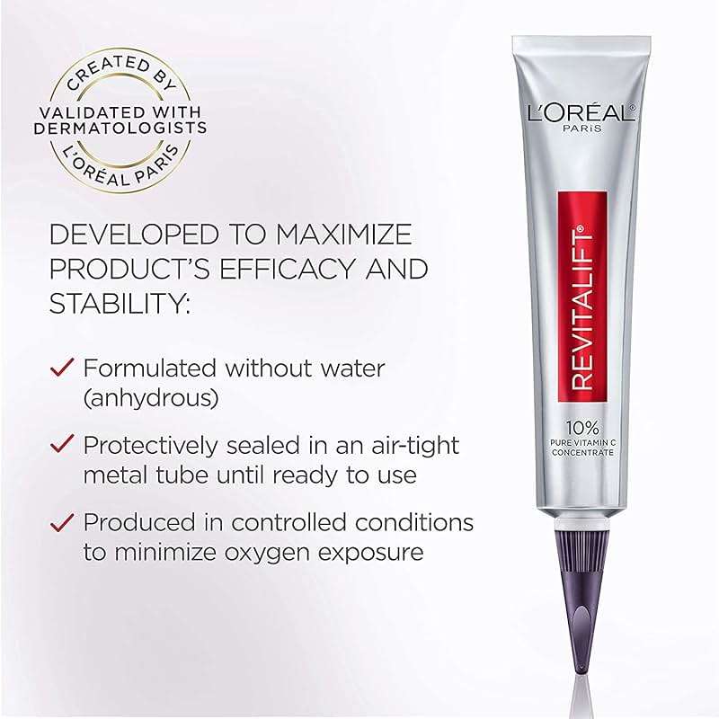 L'Oreal Paris Revitalift 10% Pure Vitamin C Face Serum for Brighter Skin & Reduced Wrinkles, Fragrance Free, 1 0z. - Image 4