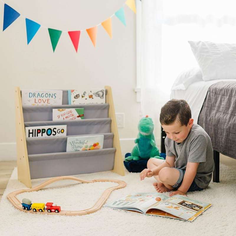 Wildkin Sling Bookshelf, Natural with Grey - Image 2