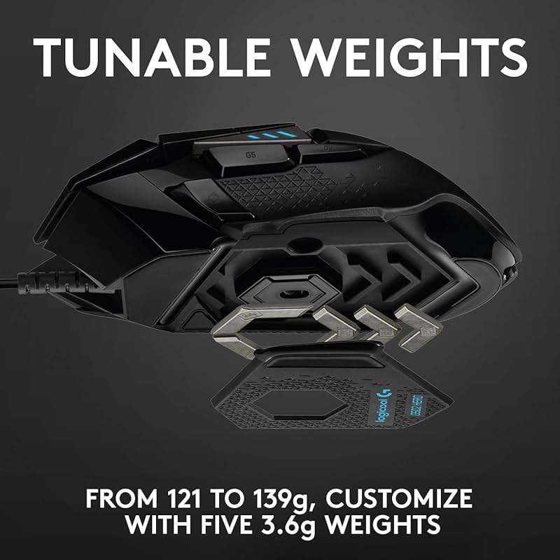 Logitech G502 Hero High Performance Wired Gaming Mouse, Hero 25K Sensor, 25,600 DPI, RGB, Adjustable Weights, 11 Programmable Buttons, On-Board Memory, PC/Mac - Black - Image 3