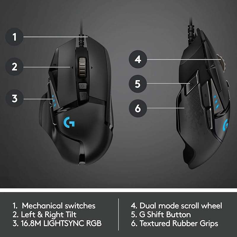 Logitech G502 Hero High Performance Wired Gaming Mouse, Hero 25K Sensor, 25,600 DPI, RGB, Adjustable Weights, 11 Programmable Buttons, On-Board Memory, PC/Mac - Black - Image 5