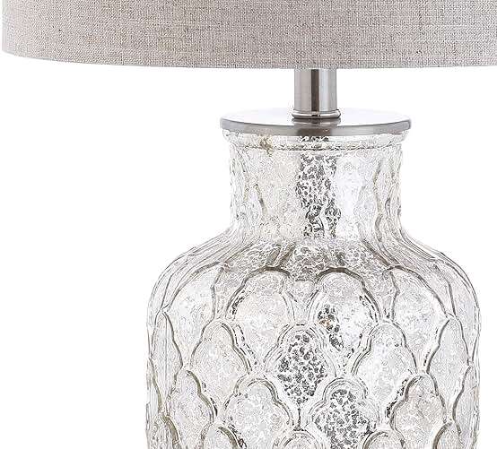 JONATHAN Y 24.5" Alvord Mercury Silver Quatrefoil Glass Table Lamp Set of 2, Contemporary Nightstand Lamps with Grey Linen Drum Shade, UL Listed, LED Bulbs Included JYL1075A-SET2 - Image 7