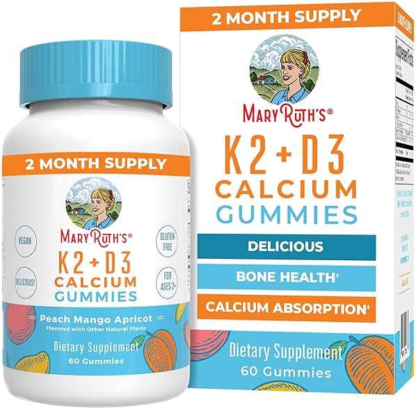 MARYRUTH'S Organics Calcium with Vitamin D & Vitamin K2, 2 Month Supply, Calcium Supplement Supports Bone Health & Joint Support, with Vitamins D3 K2 Gummies, Vegan, Non-GMO, Gluten Free, 60 Count - Image 1