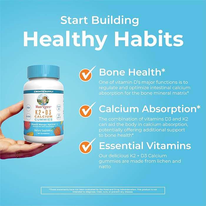 MARYRUTH'S Organics Calcium with Vitamin D & Vitamin K2, 2 Month Supply, Calcium Supplement Supports Bone Health & Joint Support, with Vitamins D3 K2 Gummies, Vegan, Non-GMO, Gluten Free, 60 Count - Image 5