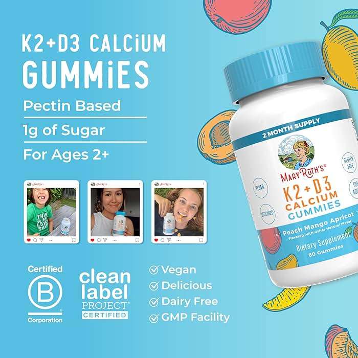 MARYRUTH'S Organics Calcium with Vitamin D & Vitamin K2, 2 Month Supply, Calcium Supplement Supports Bone Health & Joint Support, with Vitamins D3 K2 Gummies, Vegan, Non-GMO, Gluten Free, 60 Count - Image 8