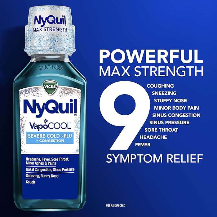 Vicks NyQuil VapoCOOL SEVERE Cold, Flu + Congestion Liquid Medicine, Max Stregth 9-Symptom Nighttime Relief, 12 FL OZ - Image 3