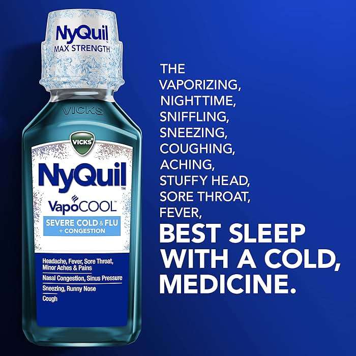 Vicks NyQuil VapoCOOL SEVERE Cold, Flu + Congestion Liquid Medicine, Max Stregth 9-Symptom Nighttime Relief, 12 FL OZ - Image 4