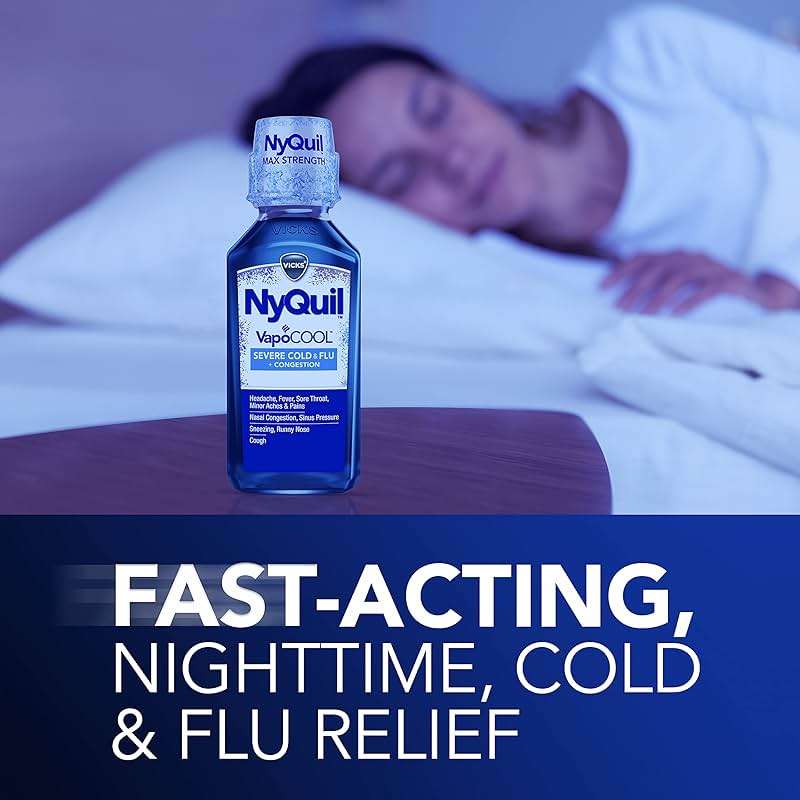 Vicks NyQuil VapoCOOL SEVERE Cold, Flu + Congestion Liquid Medicine, Max Stregth 9-Symptom Nighttime Relief, 12 FL OZ - Image 5