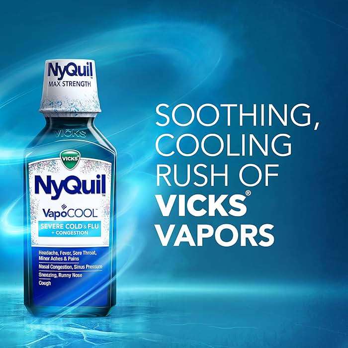Vicks NyQuil VapoCOOL SEVERE Cold, Flu + Congestion Liquid Medicine, Max Stregth 9-Symptom Nighttime Relief, 12 FL OZ - Image 6