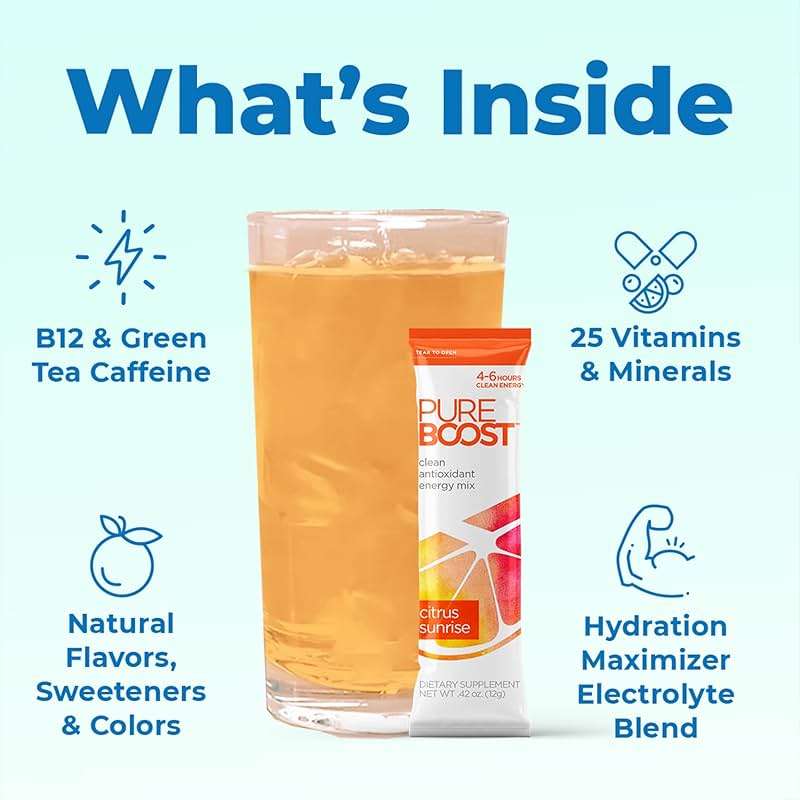 Pureboost Sugar-Free Clean Energy Booster, Combo Pack 30 Count, Refreshing Energy Drink Mix with B12 Vitamins, Electrolytes, Antioxidants, No Sucralose - Image 4