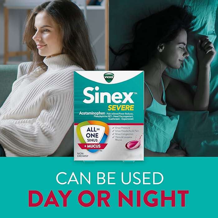 Vicks Sinex SEVERE, All-In-One Sinus + Mucus Relief, Non-Drowsy, Loosens Mucus, Maximum Strength Relief of Pain, Pressure, Congestion, & Headache Relief, 24 LiquiCaps - Image 4