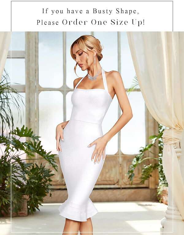 houstil Women's V Neck Halter Fishtail Bandage Bodycon Dress Party - Image 2