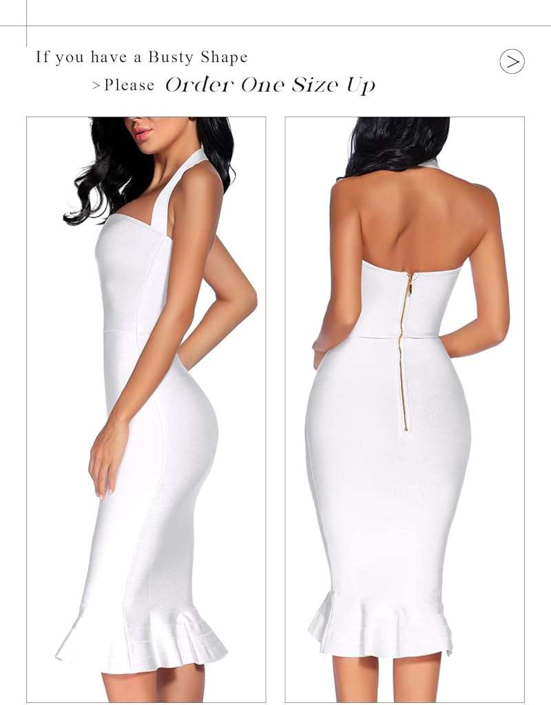 houstil Women's V Neck Halter Fishtail Bandage Bodycon Dress Party - Image 4