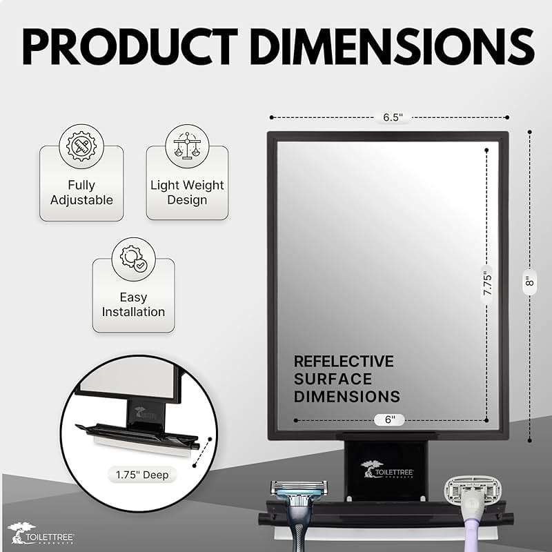 ToiletTree Products Fogless Shower Mirror - Anti-Fog Mirror - Adjustable Shaving Mirror with a Squeegee - Rust-Proof, Impact-Resistance Bathroom Shower Mirror - Tall - Image 3