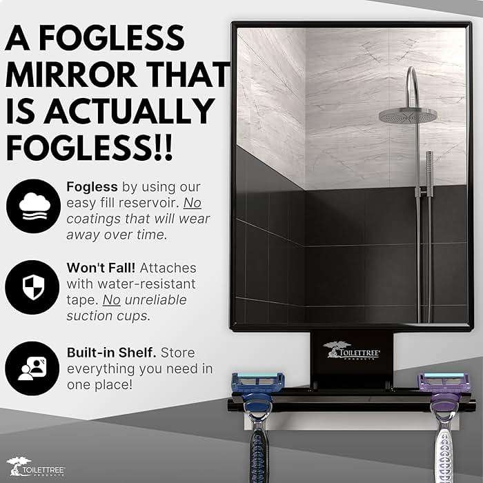 ToiletTree Products Fogless Shower Mirror - Anti-Fog Mirror - Adjustable Shaving Mirror with a Squeegee - Rust-Proof, Impact-Resistance Bathroom Shower Mirror - Tall - Image 4