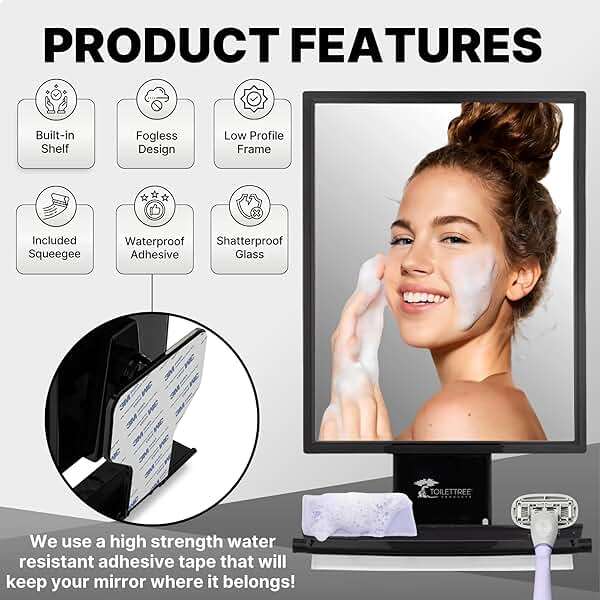 ToiletTree Products Fogless Shower Mirror - Anti-Fog Mirror - Adjustable Shaving Mirror with a Squeegee - Rust-Proof, Impact-Resistance Bathroom Shower Mirror - Tall - Image 7
