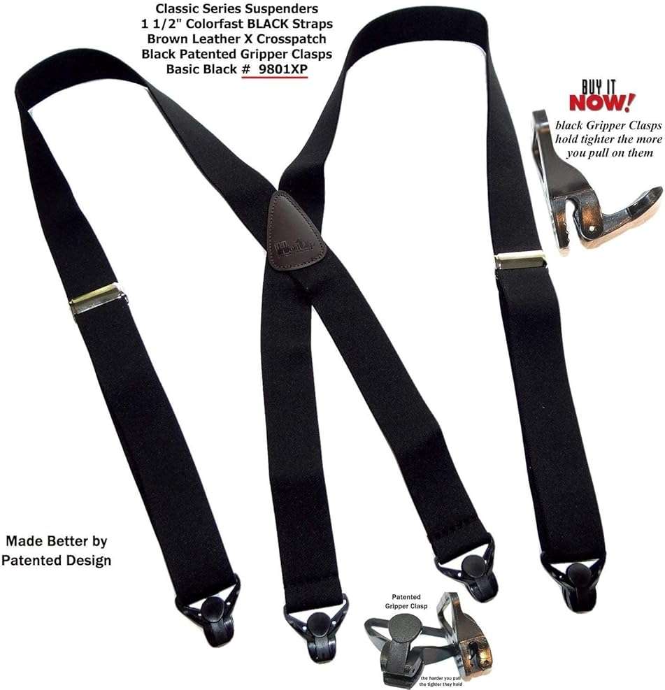 Holdup 1 1/2" wide Classic Series Suspenders for Men with Patented Gripper Clasp - Image 4
