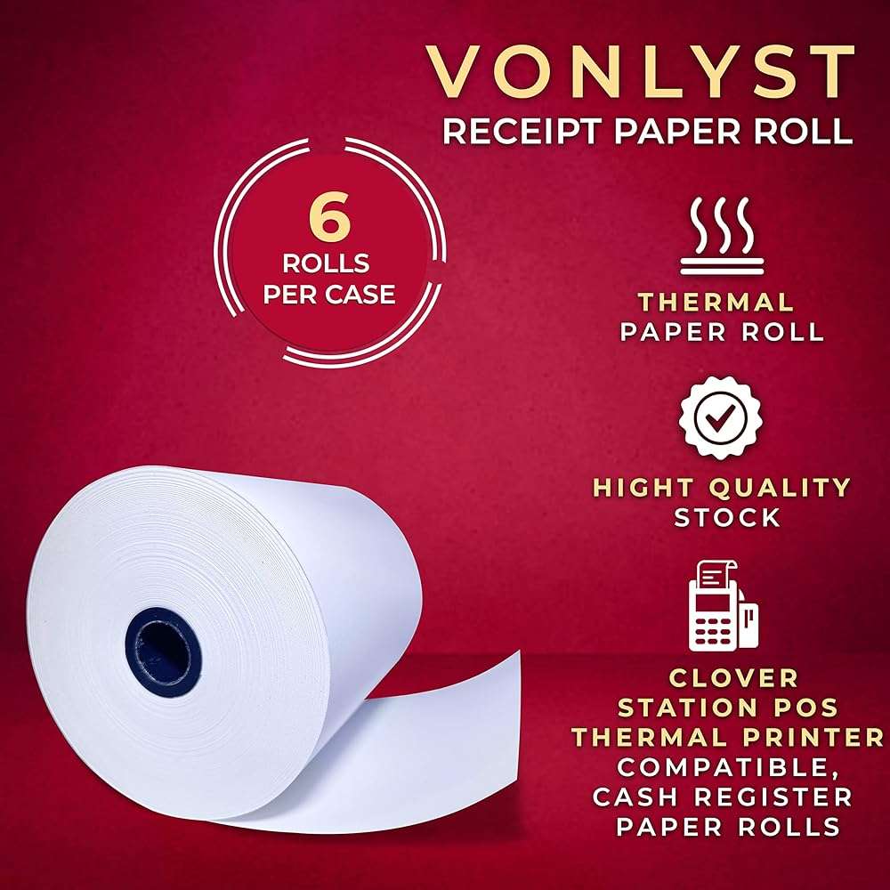Vonlyst Clover Station Receipt Paper Rolls 3 1/8" x 230' (06 Pack) – Thermal Paper for Clover Station & Duo C505, Compatible P100 P500 P550 – BPA Free POS Printer Paper - Image 6