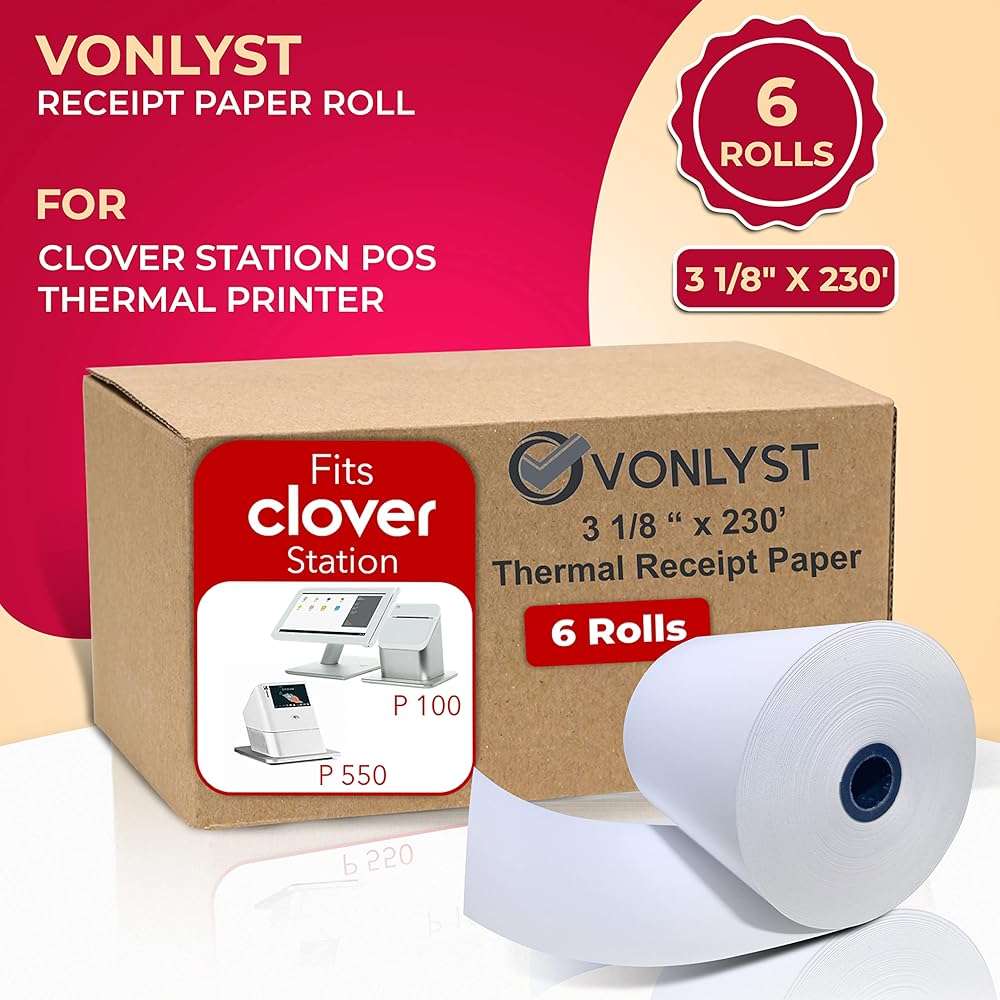 Vonlyst Clover Station Receipt Paper Rolls 3 1/8" x 230' (06 Pack) – Thermal Paper for Clover Station & Duo C505, Compatible P100 P500 P550 – BPA Free POS Printer Paper - Image 7