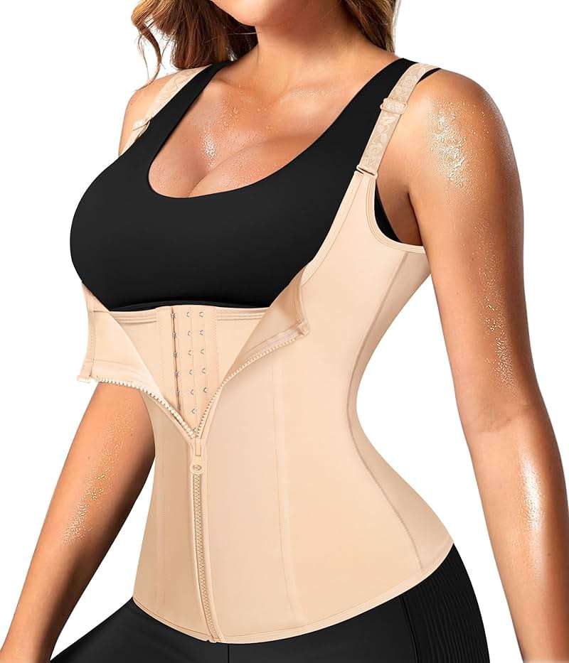 Nebility Waist Trainer for Women Corset Shapewear with Zipper Women's Waist Cincher Tank Top with Adjustable Straps - Image 1