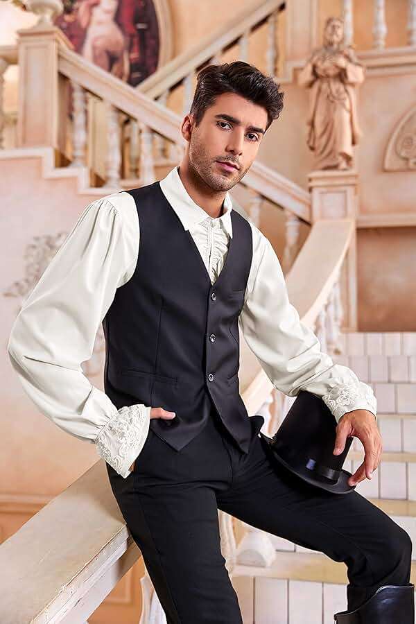 Bbalizko Mens Pirate Shirt Ruffle Victorian Renaissance Steampunk Vampire Poet Shirts Gothic Medieval Costume - Image 2