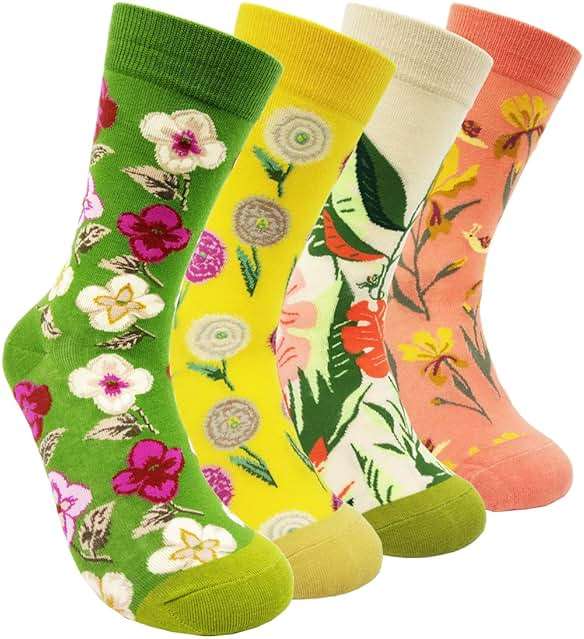 HSELL Womens Novelty Socks with Colorful Flower Design Fancy Gift for Mom Lady Breathable Cotton Socks for Daily Wear - Image 1