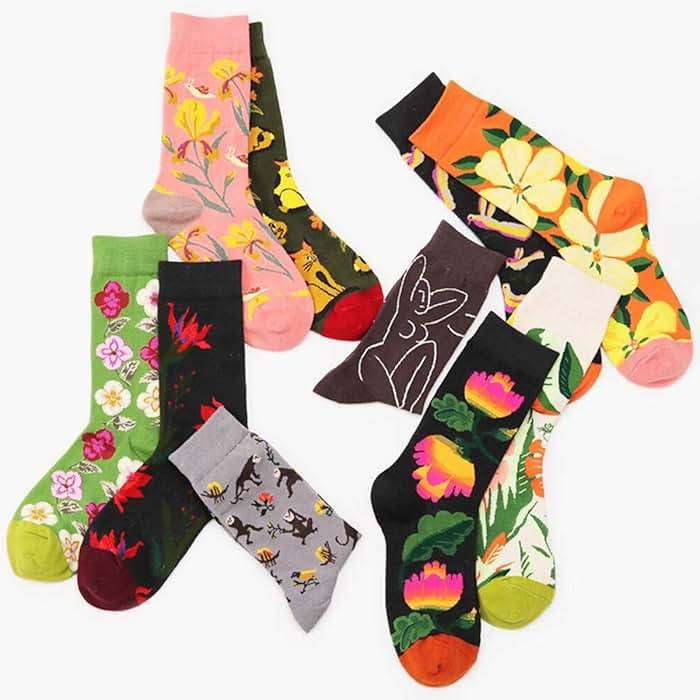 HSELL Womens Novelty Socks with Colorful Flower Design Fancy Gift for Mom Lady Breathable Cotton Socks for Daily Wear - Image 4