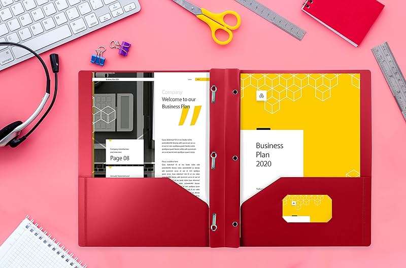 Better Office Products Red Plastic Folders with Pockets and Prongs, Letter Size, 24 Pack, Heavyweight Poly Prong Folders, Red Plastic with 3 Metal Fastener Clips - Image 2