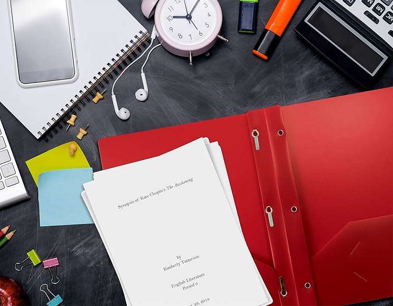 Better Office Products Red Plastic Folders with Pockets and Prongs, Letter Size, 24 Pack, Heavyweight Poly Prong Folders, Red Plastic with 3 Metal Fastener Clips - Image 4