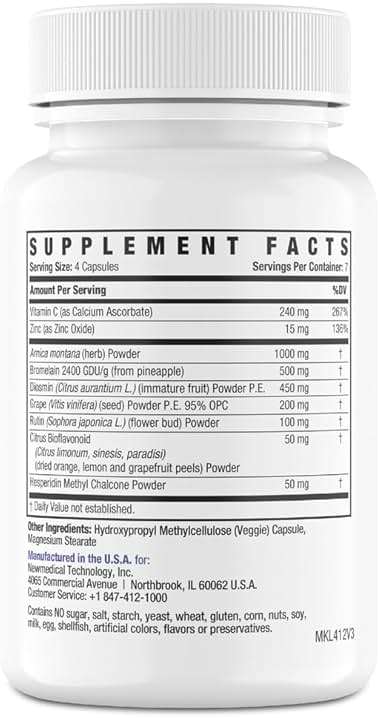 BruiseMD Bromelain 500mg 2,400GDU/g Supplement with Zinc and Vitamin C for Swelling, Inflammation, and Discoloration, Easy to Swallow Capsules (7-Day Supply) - Advanced Formula - Image 6