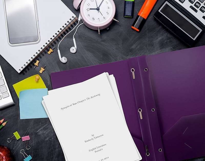 Better Office Products Purple Plastic 2 Pocket Folders with Prongs, Heavyweight, Letter Size Poly Folders, 24 Pack, with 3 Metal Prongs Fastener Clips, Purple - Image 5