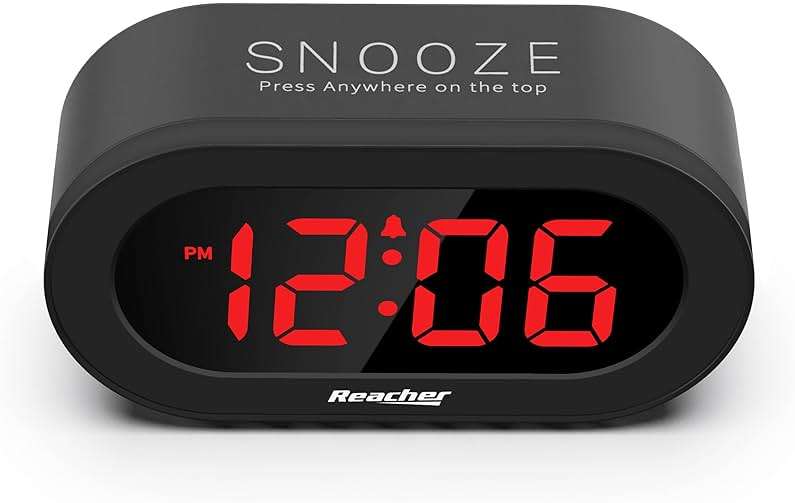 REACHER Small LED Digital Alarm Clock with Simple Operation, Full Range Brightness Dimmer, USB Phone Charger Port, Easy Snooze, Adjustable Alarm Volume, Outlet Powered for Bedrooms Bedside(Black) - Image 2