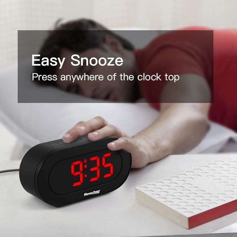 REACHER Small LED Digital Alarm Clock with Simple Operation, Full Range Brightness Dimmer, USB Phone Charger Port, Easy Snooze, Adjustable Alarm Volume, Outlet Powered for Bedrooms Bedside(Black) - Image 6