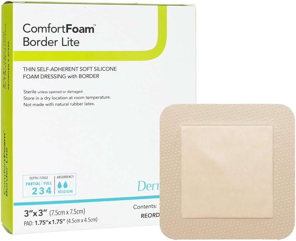 DermaRite's ComfortFoam Border Lite, Thin Foam Wound Dressing - Flexible Soft Silicone, Self Adhesive, No Natural Rubber Latex - 3 in. x 3 in., 1 Count, 10 Packs, 10 Total - Image 1