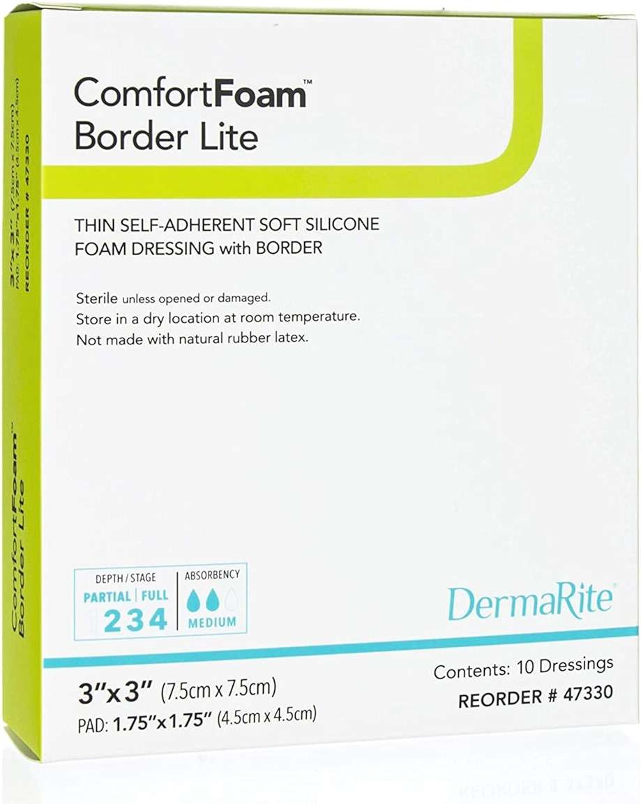 DermaRite's ComfortFoam Border Lite, Thin Foam Wound Dressing - Flexible Soft Silicone, Self Adhesive, No Natural Rubber Latex - 3 in. x 3 in., 1 Count, 10 Packs, 10 Total - Image 3