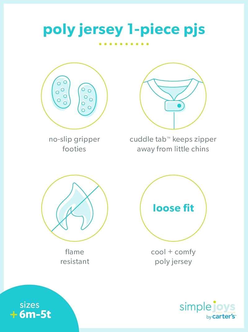 Simple Joys by Carter's Baby and Toddler Girls' 3 Pack Loose Fit Polyester Jersey Footed Pajamas - Image 5