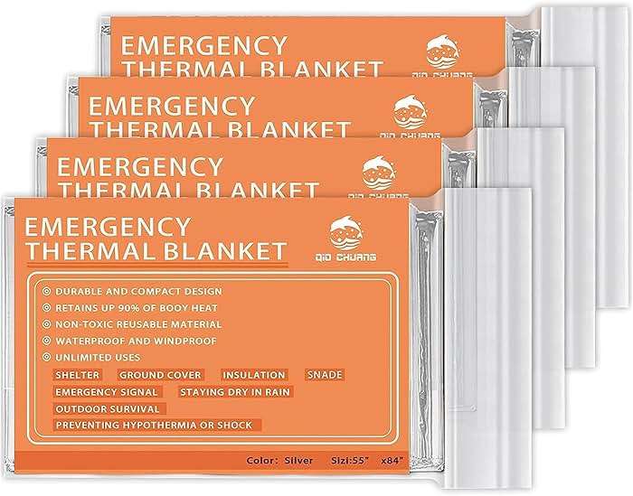 QIO CHUANG Emergency Mylar Thermal Blankets -Space Blanket Survival kit Camping Blanket (4-Pack). Perfect for Outdoors, Hiking, Survival, Bug Out Bag ,Marathons or First Aid 1 - Image 1