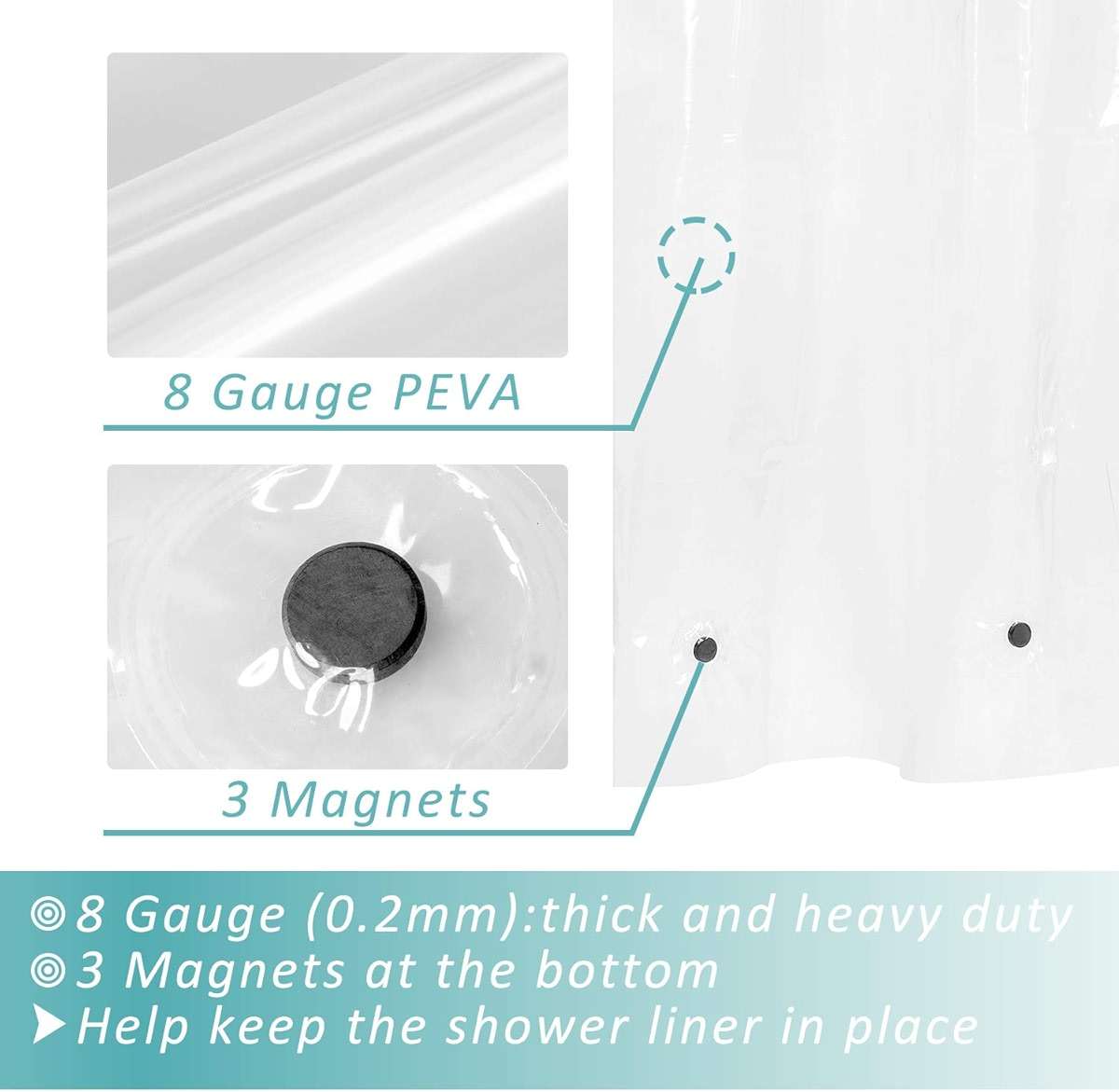 Mrs Awesome Stall Shower Curtain Liner with 3 Magnets 48 x 72 inch, PEVA 8G Thick & Heavy Duty Plastic Shower Curtain for Bathroom, Waterproof, 48x72, Clear - Image 4