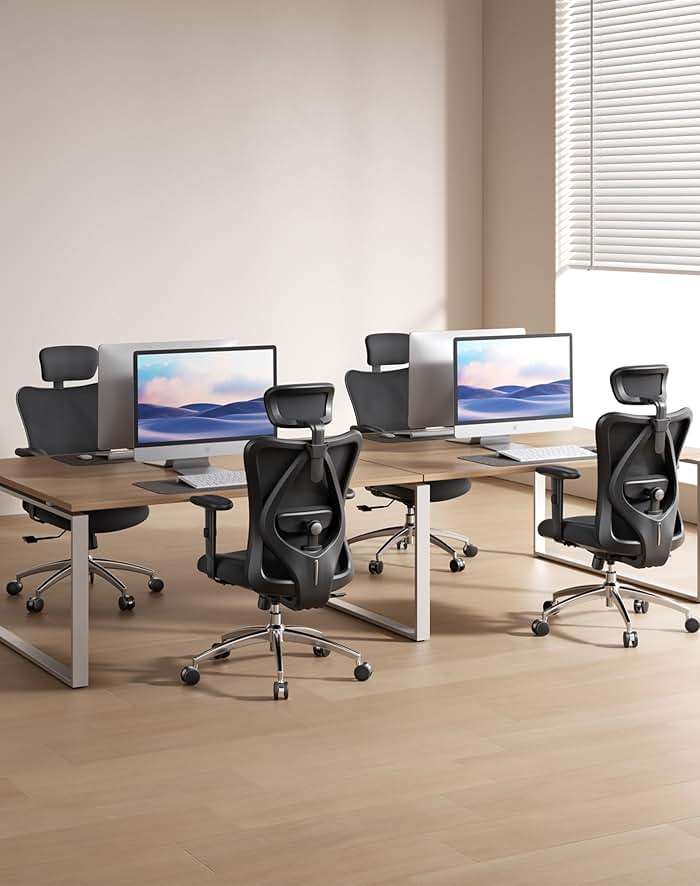 SIHOO M18 Ergonomic Office Chair, High Back Mesh Desk Chair with Adjustable Headrest & Lumbar Support, 330lbs Capacity Computer Chair with 2D Armrests & Wide Cushion, Tilt Lock, for Home Office-Black - Image 2
