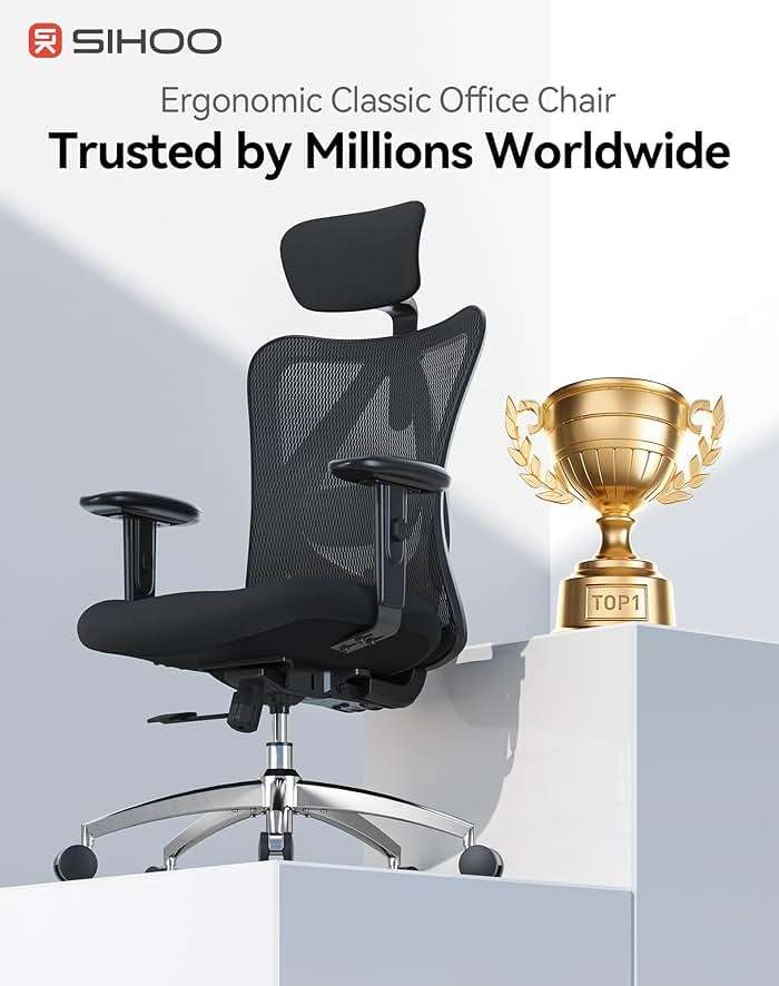 SIHOO M18 Ergonomic Office Chair, High Back Mesh Desk Chair with Adjustable Headrest & Lumbar Support, 330lbs Capacity Computer Chair with 2D Armrests & Wide Cushion, Tilt Lock, for Home Office-Black - Image 9