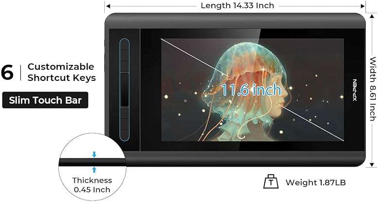 XP-PEN Artist12 11.6 Inch FHD Drawing Monitor Pen Display Graphic Monitor with PN06 Battery-Free Multi-Function Pen Holder and Glove 8192 Pressure Sensitivity - Image 3