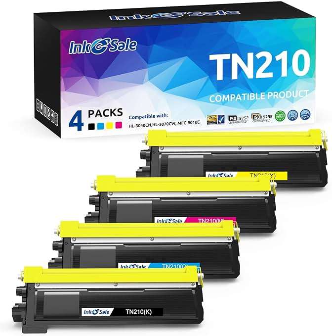 Ink E-Sale Compatible Toner Cartridge Replacement for Brother TN210 (KCMY, 4-Pack), for use with Brother HL-3040CN HL-3045CN HL-3070CW HL-3075CW MFC-9010CN MFC-9120CN MFC-9125CN MFC-9320CW Printer - Image 1