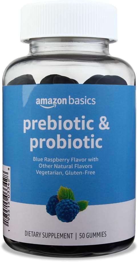 Amazon Brand - Solimo Prebiotic & Probiotic Gummies, 2 Billion CFU, Blue Raspberry, 50 Count (2 per Serving) - Image 1