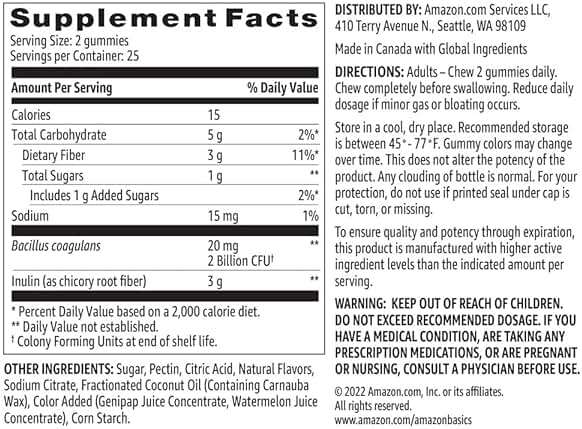 Amazon Brand - Solimo Prebiotic & Probiotic Gummies, 2 Billion CFU, Blue Raspberry, 50 Count (2 per Serving) - Image 5