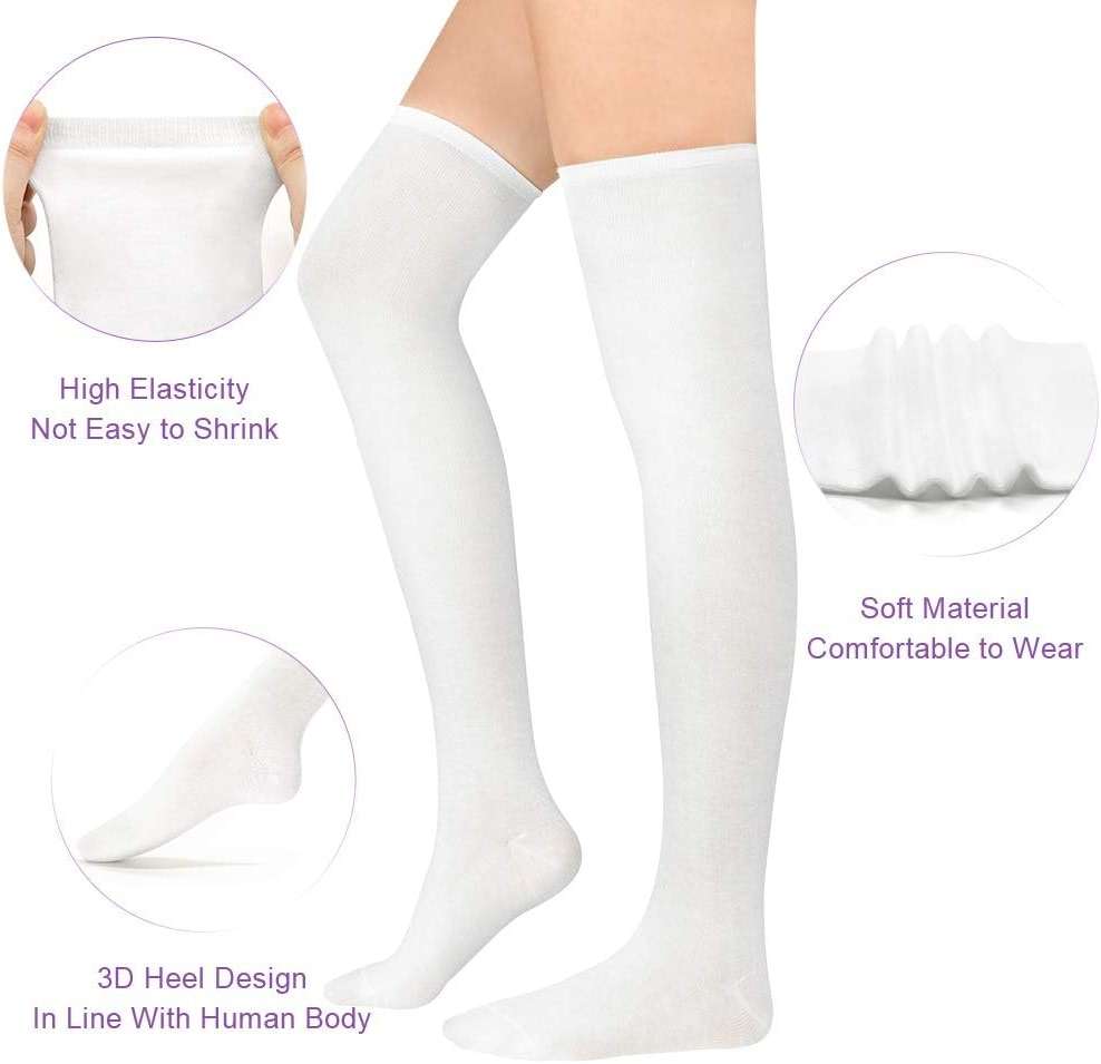 Zando Womens Thigh High Socks Over The Knee Tube Leg Warmers Stocking Cotton Cosplay Long Solid Leggings Sock - Image 2