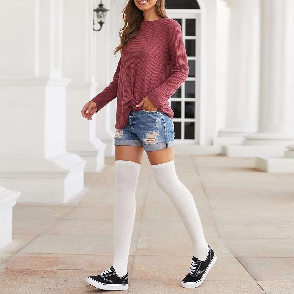 Zando Womens Thigh High Socks Over The Knee Tube Leg Warmers Stocking Cotton Cosplay Long Solid Leggings Sock - Image 5