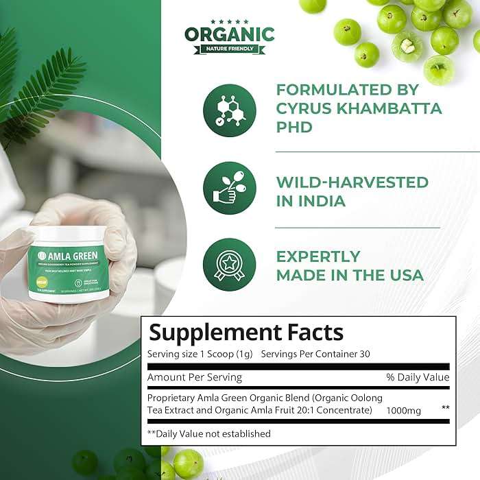 Amla Powder & Decaf Green Tea Superfood Supplement, 20x Ultra Concentrated Amla, Antioxidant Support, Made with Oolong Tea and Indian Gooseberries, Organic, Vegan, Decaf, 30 Servings - Image 2