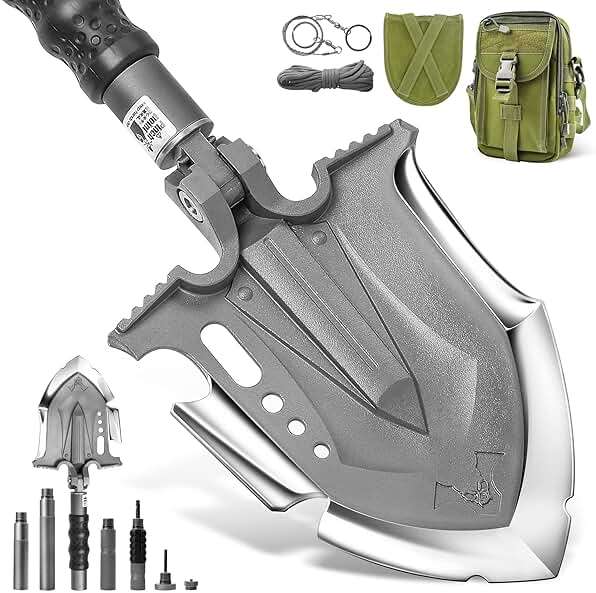Zune Lotoo Survival Shovel Multitool 28 in 1 Luxury Kit, Tactical Camping Folding Shovel, Unbreakable Martensitic Steel Adjustable 7 Angles 24-35.4'' Length, Compact Gear for Outdoor Hiking Emergency - Image 1