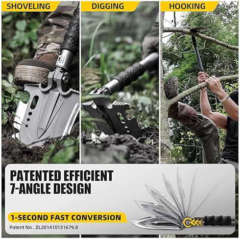 Zune Lotoo Survival Shovel Multitool 28 in 1 Luxury Kit, Tactical Camping Folding Shovel, Unbreakable Martensitic Steel Adjustable 7 Angles 24-35.4'' Length, Compact Gear for Outdoor Hiking Emergency - Image 5
