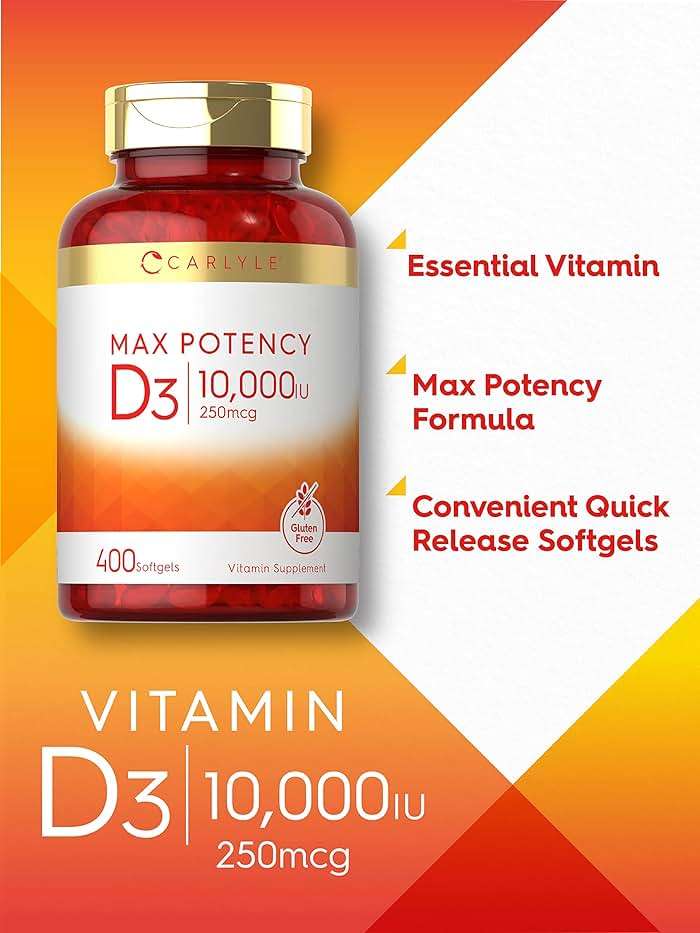 Carlyle Vitamin D 10000 IU 400 Softgels | Value Size | Max Potency | Non-GMO, Gluten Free Supplement - Image 3