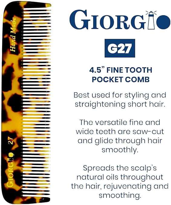 Giorgio G27 Handmade All Fine Tooth Pocket Comb, Hair Comb Straightener for Everyday Grooming Styling Hair, Mustache and Beard for Men Women and Kids, Use Dry or with Balms, Saw Cut and Polished - Image 2